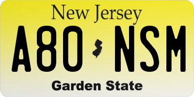 NJ license plate A80NSM