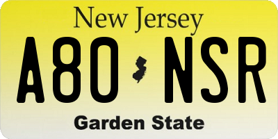 NJ license plate A80NSR