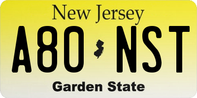 NJ license plate A80NST