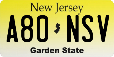 NJ license plate A80NSV