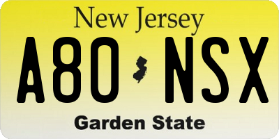 NJ license plate A80NSX
