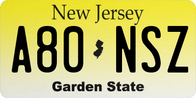 NJ license plate A80NSZ