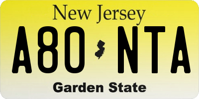 NJ license plate A80NTA