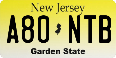 NJ license plate A80NTB
