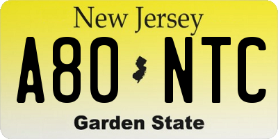 NJ license plate A80NTC