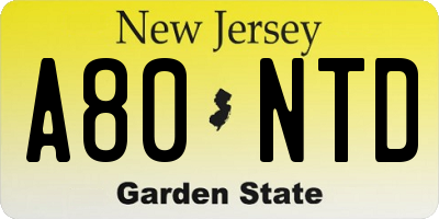 NJ license plate A80NTD