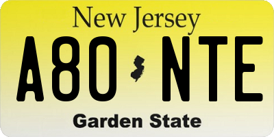 NJ license plate A80NTE