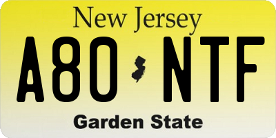 NJ license plate A80NTF