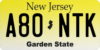 NJ license plate A80NTK
