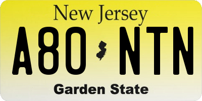 NJ license plate A80NTN