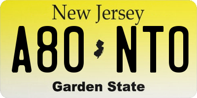 NJ license plate A80NTO