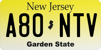 NJ license plate A80NTV