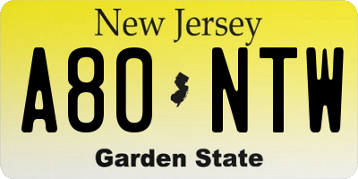 NJ license plate A80NTW