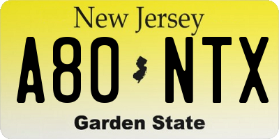 NJ license plate A80NTX