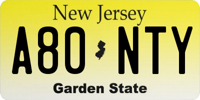NJ license plate A80NTY