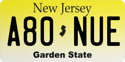 NJ license plate A80NUE