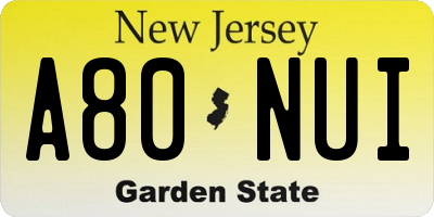 NJ license plate A80NUI