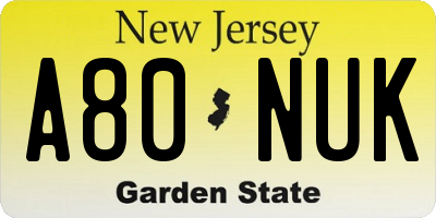 NJ license plate A80NUK