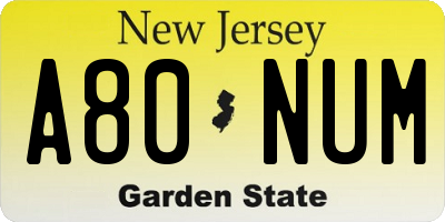 NJ license plate A80NUM