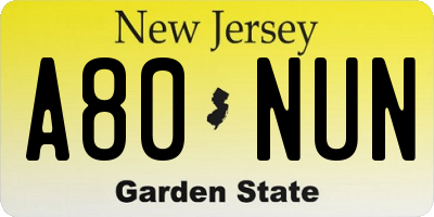 NJ license plate A80NUN