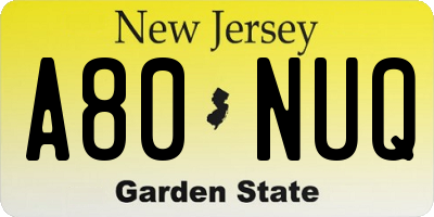 NJ license plate A80NUQ