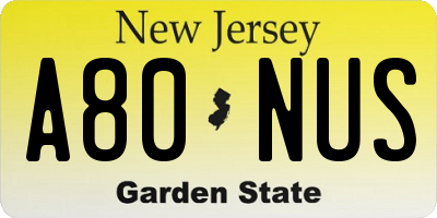 NJ license plate A80NUS
