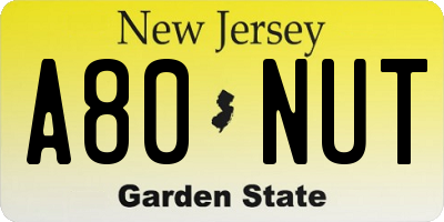 NJ license plate A80NUT