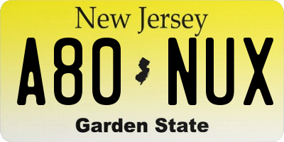 NJ license plate A80NUX
