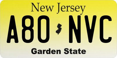 NJ license plate A80NVC