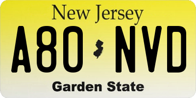 NJ license plate A80NVD