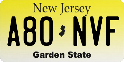 NJ license plate A80NVF
