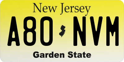NJ license plate A80NVM