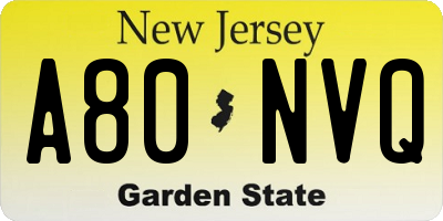 NJ license plate A80NVQ