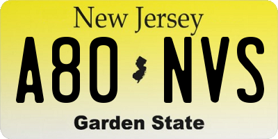 NJ license plate A80NVS