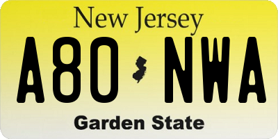 NJ license plate A80NWA