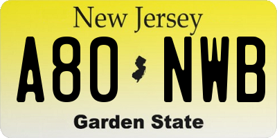 NJ license plate A80NWB