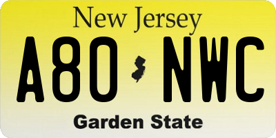 NJ license plate A80NWC