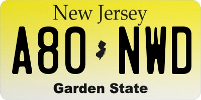 NJ license plate A80NWD