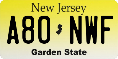 NJ license plate A80NWF