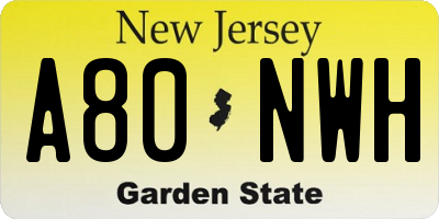 NJ license plate A80NWH