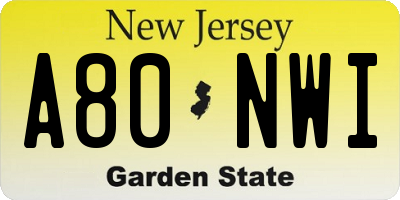 NJ license plate A80NWI