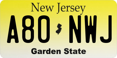 NJ license plate A80NWJ