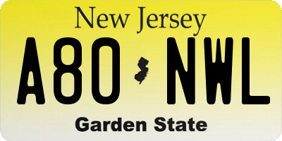 NJ license plate A80NWL