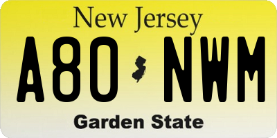 NJ license plate A80NWM