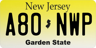 NJ license plate A80NWP