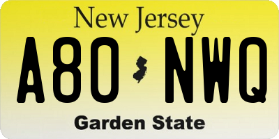 NJ license plate A80NWQ