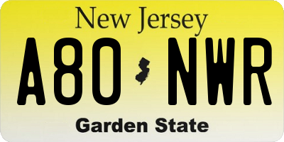 NJ license plate A80NWR