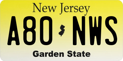 NJ license plate A80NWS