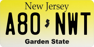 NJ license plate A80NWT