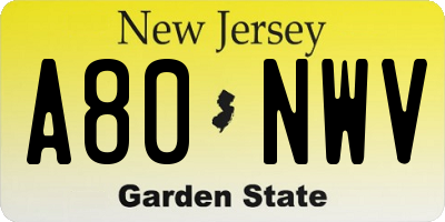 NJ license plate A80NWV